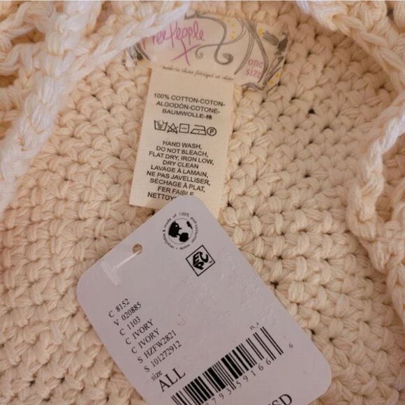 Free People NEW Crochet Cotton Ivory hat Cap OS Y2K Boho - Picture 4 of 4